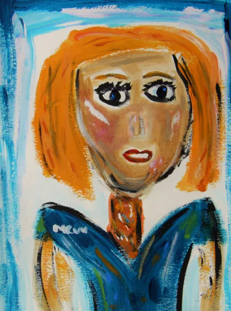 ORIGINAL Girl Naive RAW BRUT Folk Outsider Mary Carol art MCW Primitive