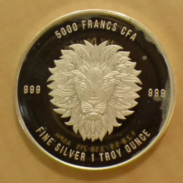 Tchad 5000 CFA Mandala Lion 2018 silver 99.9% 1 oz silver coin in a zip (argent)