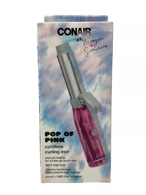 Conair Pop of Pink Cordless Curling Iron with USB Cord & Travel Pouch, New