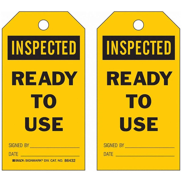 BRADY 86432 Inspected Tag,5-3/4 x 3 In,Bk/Yel,PK10