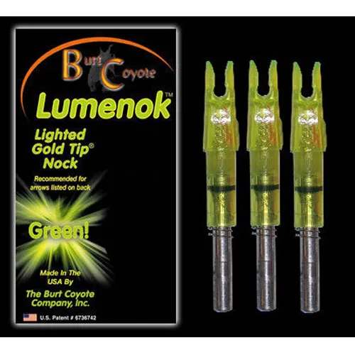 Burt Coyote Lumenok Lighted Nock Gold Tip GT Green 3 Pack GT3G #00058