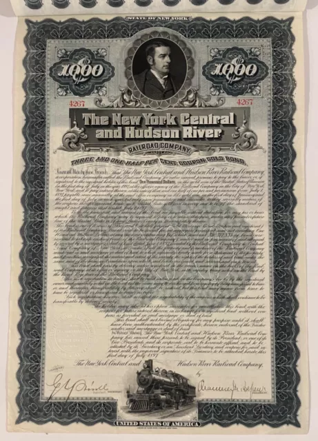 1897 New York Central Hudson River Railroad Bond Certificate