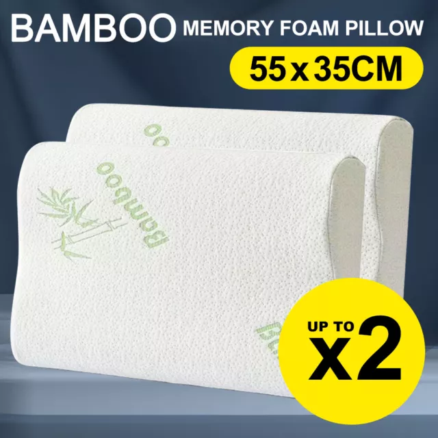 Low Pillow 1/2x Pack Luxury Bamboo Memory Foam Fabric Fibre Cover Contour
