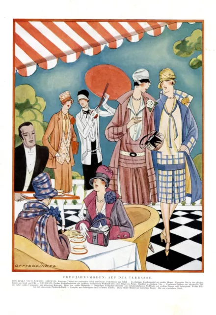 Mode Frühjahr 20er Jahre XL Modezeichnung 1927 von Annie Offterdinger * Hanau
