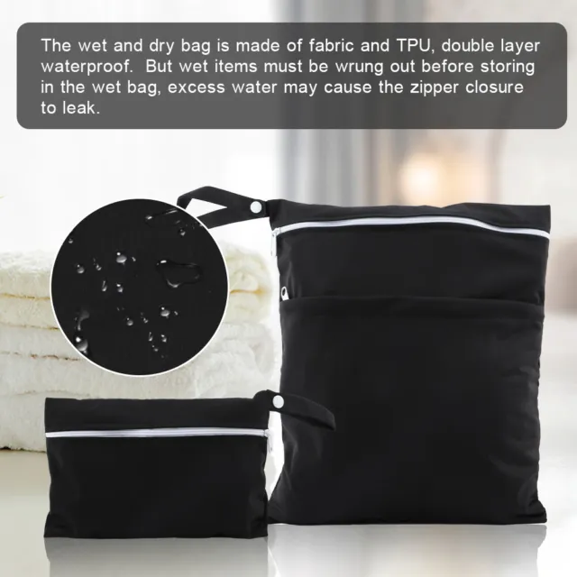 2pcs Washable For Baby Beach Camping Cloth Diaper Wet Bag With Zipper Black Gym