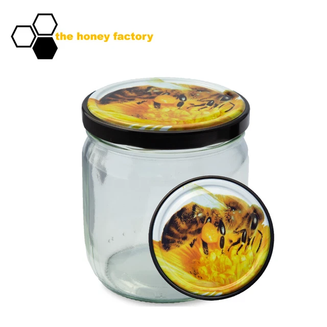 96 x HONIGGLAS Twist Off Glas CURVY 500G im KARTON inkl. Metalldeckel POLLY BEE