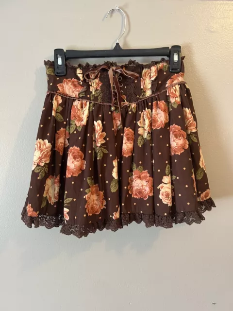 Liz Lisa Brown Floral Suspender Skirt Size Small Japanese Brand Fashion