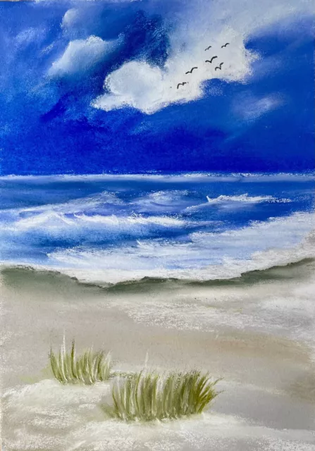 Meer Strand Original Pastell Malerei, Pastell auf Papier, Pastell Bild DIN A4
