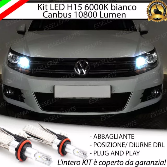 Kit Led H15 Canbus Luci Diurne Drl + Abbaglianti 6000K Vw Tiguan 5N 10800 Lumen