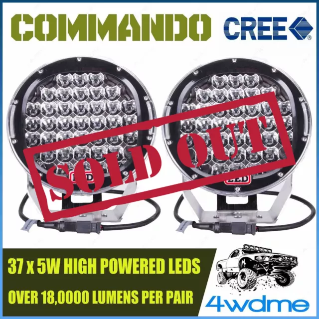 Pair 9Inch 185W CREE LED Light High Output Spot Beam Offroad BLACK 4WD COMMANDO