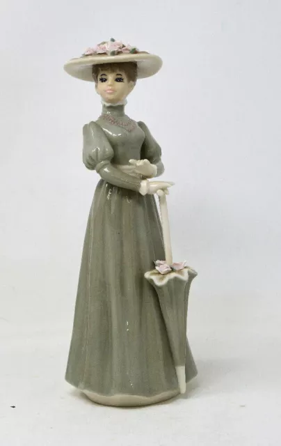 Victorian Lady Standing In Hat With Umbrella Porcelain Figurine Vintage Narco