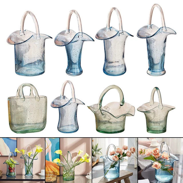 SAC EN VERRE Vase Panier à Provisions avec Poignée Soufflé à La Main