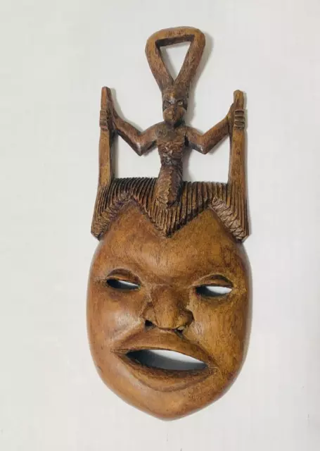 Authentic AFRICART Guro Mask with horns and Seated Divinity 10" Made in Malawi.