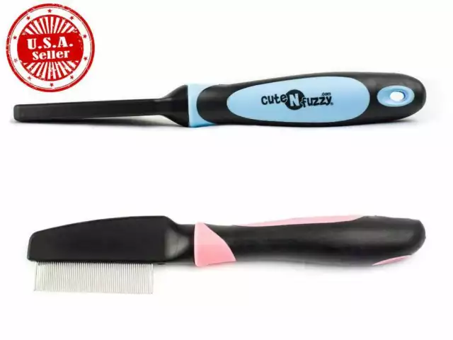 Stainless Steel Pins Pet Flea Comb by cuteNfuzzy® Dog Cats Grooming Rake Tool