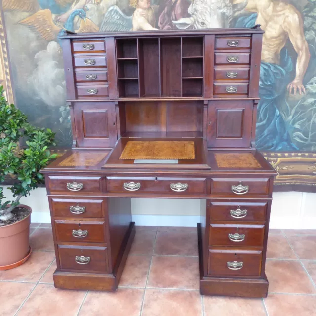 Dickens  Double Pedastal  Desk Mahogany  With Silver Plaque 1880