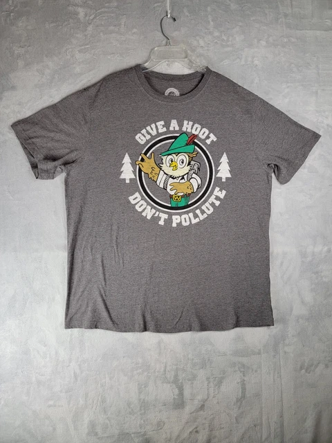 Woodsy Owl Give a Hoot Don't Pollute Tee Shirt Gray XLT Short Sleeve