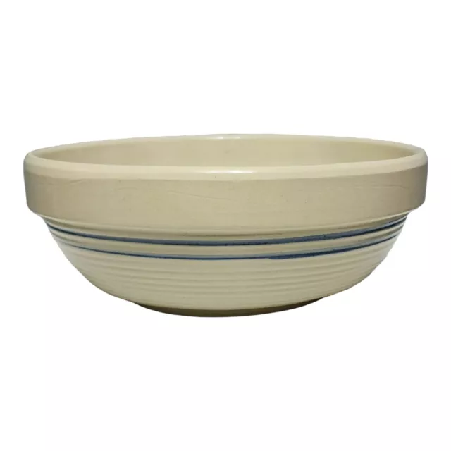 Vintage Marshall Pottery Double Cobalt Stripe Large Mixing Bowl Texas Crock
