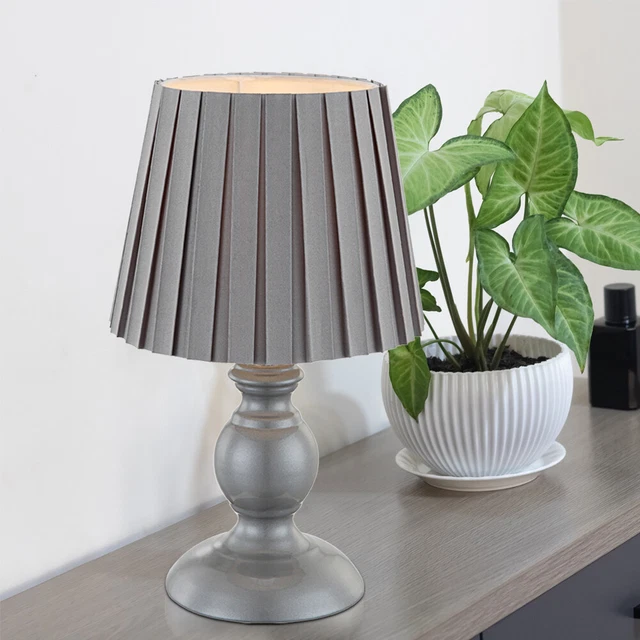 Lampada da tavolo lampada ausiliaria lampada da comodino ombrello in tessuto grigio effetto pieghevole E14