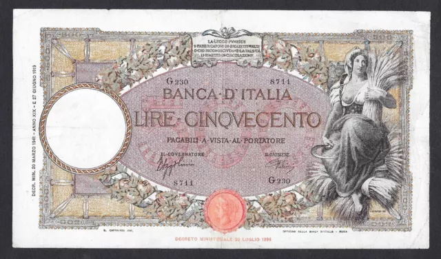 Italia Regno - Banconota Lire 500 Mietitrice Decreto 20.03.1941 - G230