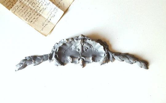 Antique pediment Gray painted bronze French furniture Salvaged hardware 17.52"