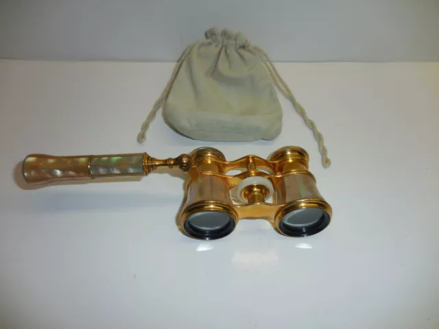 Vintage Opera Glasses Gold Quilted & Mother of Pearl w/Telescopic Handle