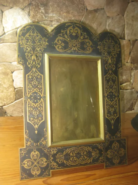 ANTIQUE UNUSUAL VICTORIAN EXOTIC PICTURE FRAME CADRE RAHMEN BRASS & GLASS 1900s