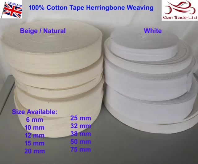 6mm - 75mm Blanc Beige Naturel Sangle Coton Tablier Bracelet Ruban Couture Bords