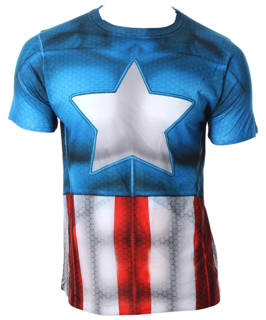 Marvel Universe Captain America Sublimation Costume Men's T-Shirt (Small) Marvel Universe Captain America Sublimation Costume Men's T-Shirt (Small)