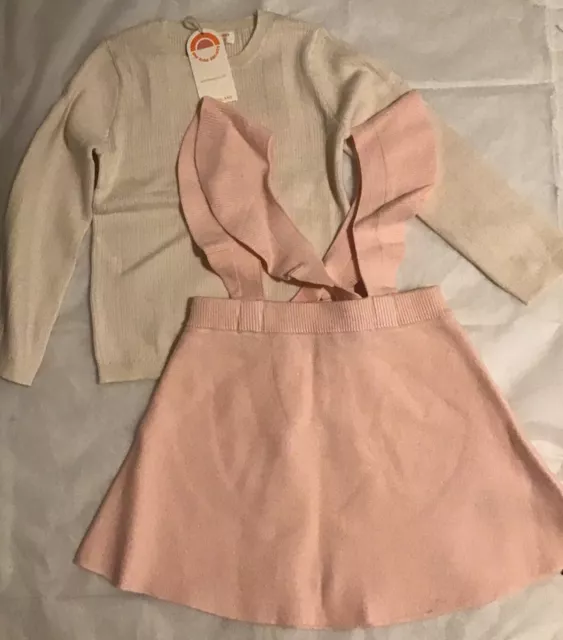Set abiti lavorati a maglia River Island mini ragazze età 3-4 anni pinnafore rosa nuovo con etichette