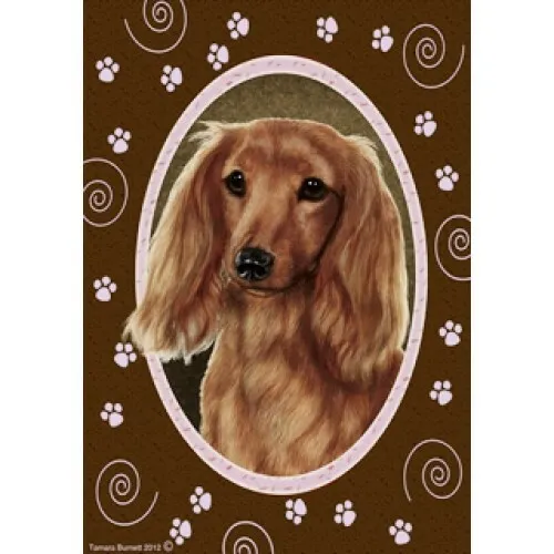 Paws House Flag - Longhaired Red Dachshund 17138