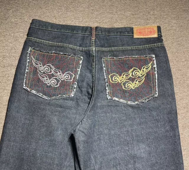 VINTAGE BROOKLYN EXPRESS Jeans Mens 40 Baggy Wide-Leg Denim Embroidered ...