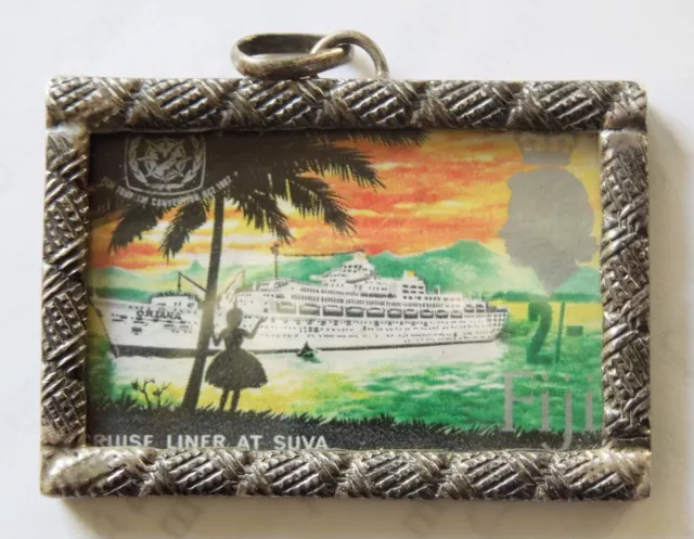 Vtg Oriana Cruise Liner SUVA FIJI  Stamp 1967 ~ 925 Sterling Silver Pendant