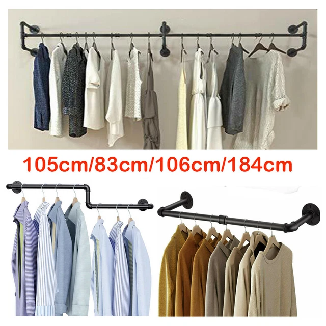 184 CM INDUSTRIAL Pipe Clothing Rack Wall Mounted Clothes Rail Hanging