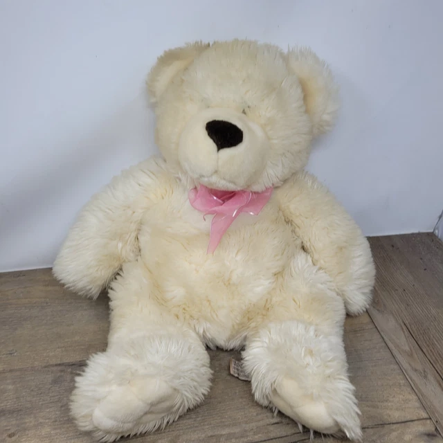 VINTAGE KEEL TOYS Off White Fluffy Teddy Bear With Pink Bow £9.99 ...