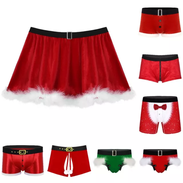 Men's Christmas Santa Claus Costume Boxer Shorts Skirts Fancy Cosplay Underwear