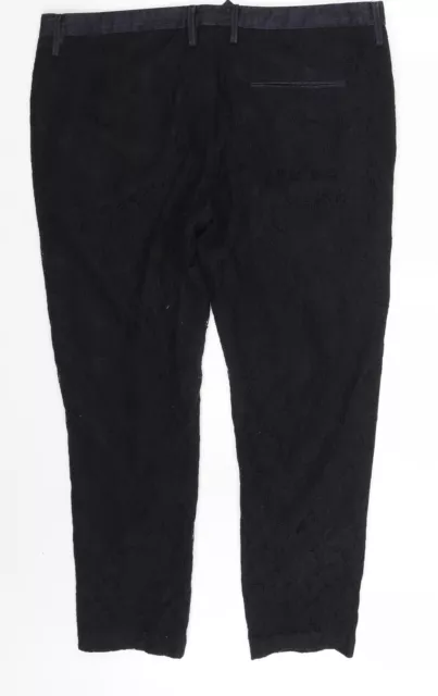 Pantaloni Capri da donna neri floreali cotone taglia unica L25 con cerniera normale 2