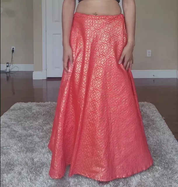 Lehenga Skirt, pinkish orange, banarsi style and light weight! Maxi skirt