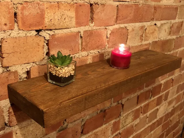 Rustic Reclaimed Floating Chunky Wooden  shelf with brackets radiator shelves 3