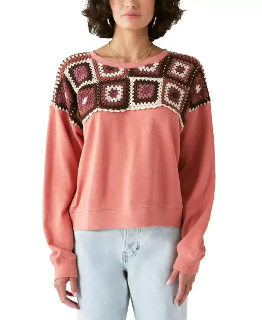 Lucky Brand Crochet Yoke Cotton Sweatshirt MSRP $109, 4C 753