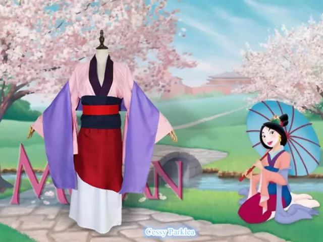 Adult Hua Mulan Pink & Red Dress Movie Ancient Oriental Women Cosplay Costume