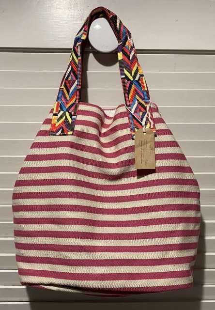 JADETRIBE Good Vibes Tote Handmade Anthropologie Striped Beach Tote Bag NWT $85 3