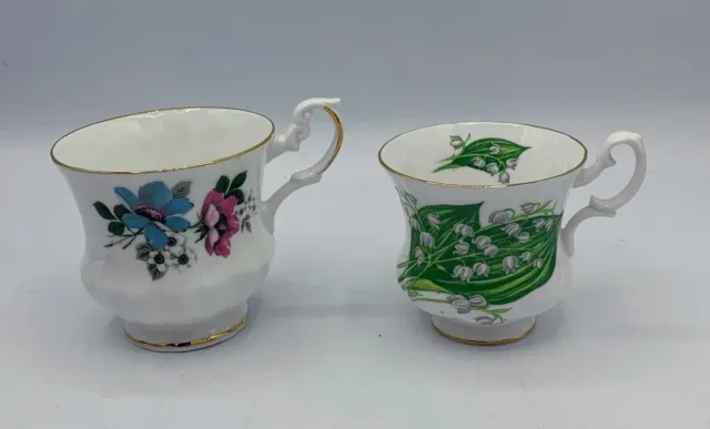 Royal Albert And Dover 2 Tea Cups Vintage Floral Flower And Gold Trim EUC