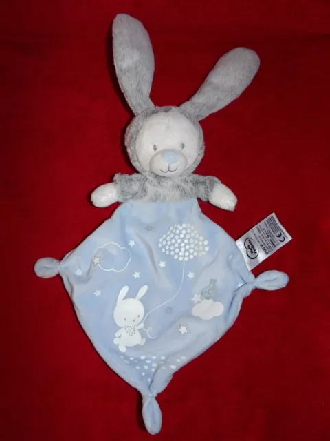 Doudou Plat Ours Déguisé en Lapin Bleu Blanc Gris MOTS D'ENFANTS