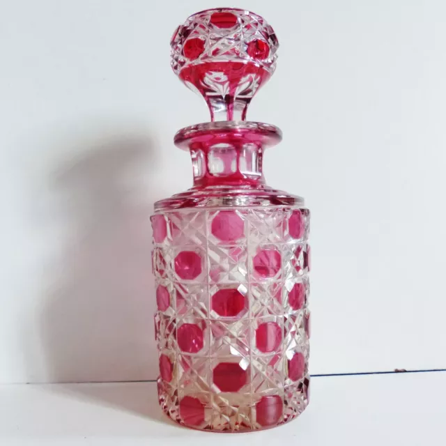 Antique French Baccarat Cranberry Overlay Crystal Cut To Clear Perfume Bottle #4