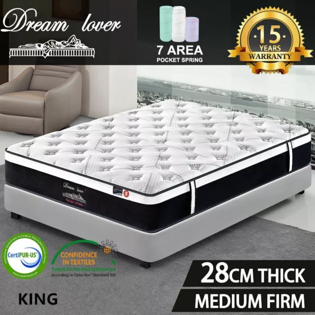 DREAM LOVER Mattress King Size Bedding Pocket Spring Foam Mattress 28CM Thick