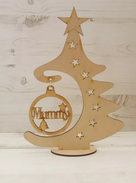 Baubles Wooden CHRISTMAS BAUBLE + TREE HANGER Free Standing xmas plaque art MDF