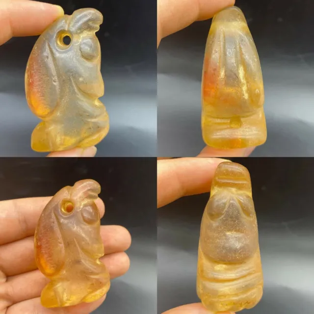 Old Ancient Antique Pyu Culture Hand Carved Crystal Horse Figure pendant