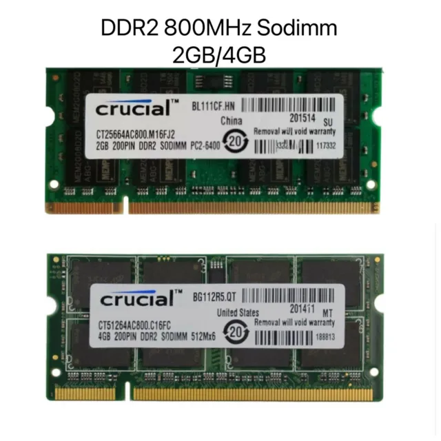 Crucial DDR2 2GB 4GB 8GB 800MHz PC2-6400 Sodimm Notebook Laptop Memory Ram Lot