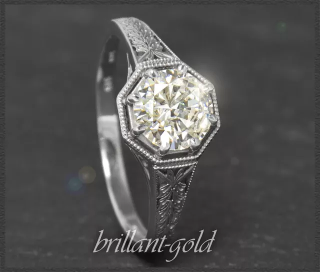 Antik Jugendstil Design Brillant Ring, 0,94ct Solitär Diamant in VS, 585 Gold