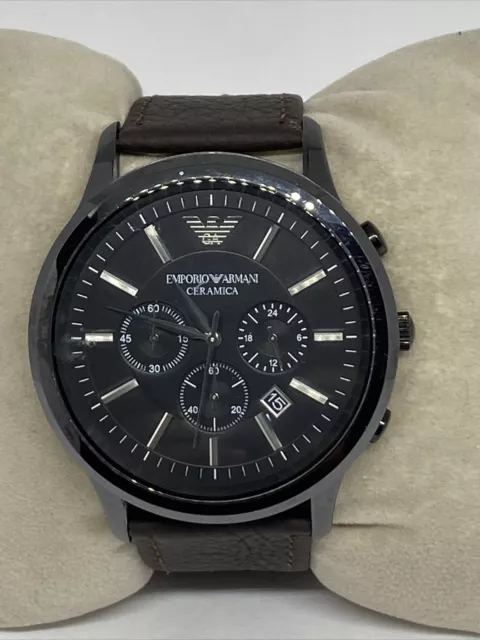 Emporio Armani Ceramica AR1451 Mens Brown Leather Analog Dial Quartz Watch EY697